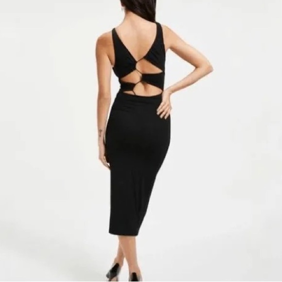 Good American Plunged Back Strap Midi Dress Black Sz 7 (4X) MSRP $130 - Picture 3 of 7